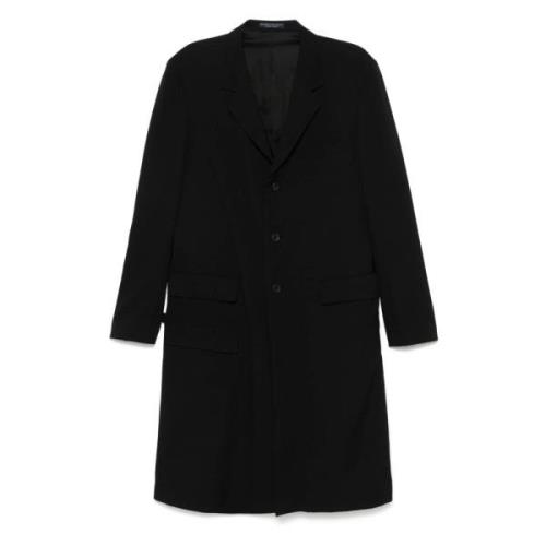 Yohji Yamamoto Svart Ull Notch Långrock Black, Herr