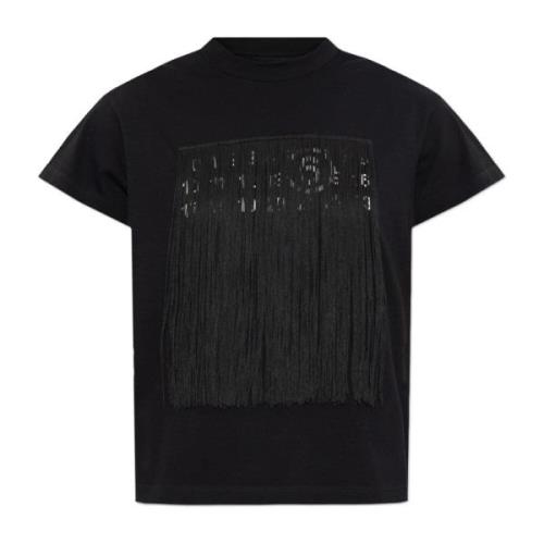 MM6 Maison Margiela Fringe T-shirt Black, Dam