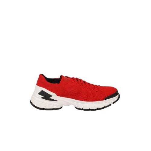 Neil Barrett Bolt Sneakers - Tekniskt Tyg - Snörning Red, Herr