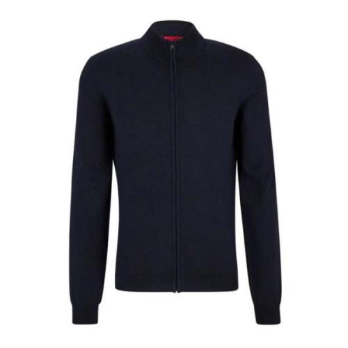 Hugo Boss Navy Ull Zip-Up Huvtröja Blue, Herr