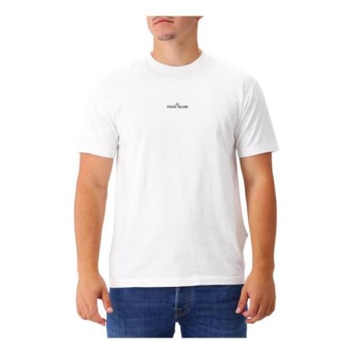 Stone Island Vit Logo Print Tee White, Herr