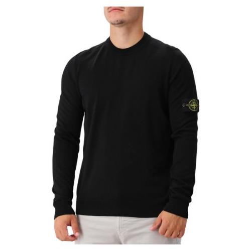 Stone Island Svart Ullstickad Tröja Black, Herr