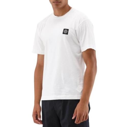 Stone Island Vit Logo Patch Tee White, Herr