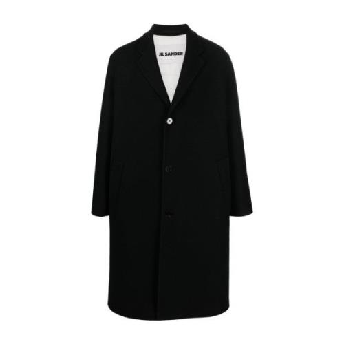 Jil Sander Oversized Ullkappa med Hakrevers Black, Herr