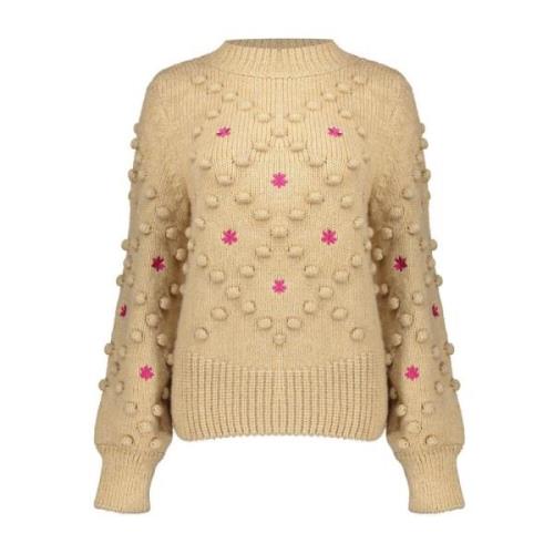 Geisha Blommig Dot Pullover Sand/Cyclame Beige, Dam