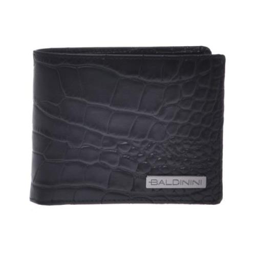 Baldinini Wallet in black leather with crocodile print Black, Herr