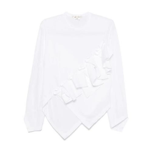 Comme des Garçons Vit Bomullsskjorta med Rynkad Kant White, Dam