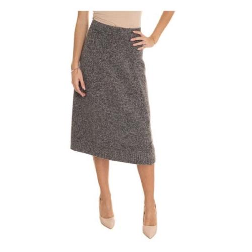 Max Mara Weekend Utställd ull midi kjol Gray, Dam