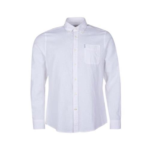 Barbour Linne-bomullsskjorta knapp ned ficka White, Herr