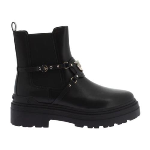 Pinko Svarta Läder Ankelboots Elastisk Black, Dam