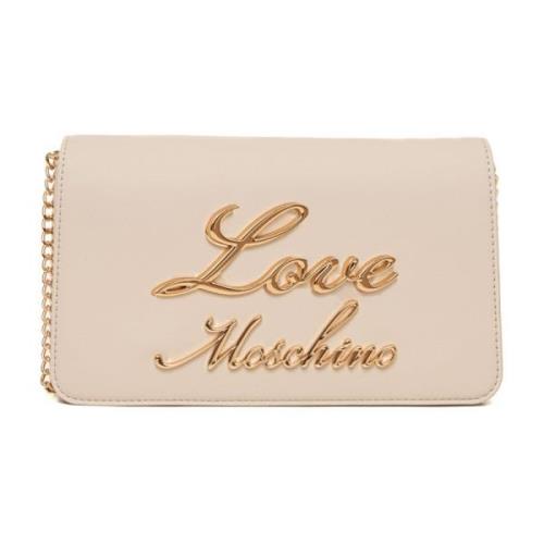 Love Moschino Axelväska med Metallkedja och Fickor Beige, Dam