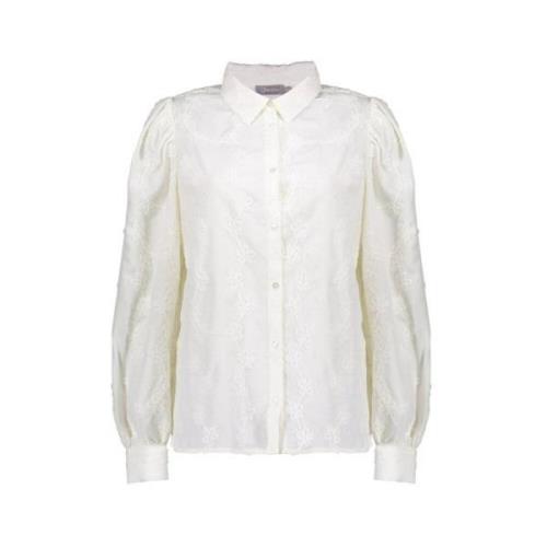 Geisha Chenille broderi blus med puffärmar White, Dam