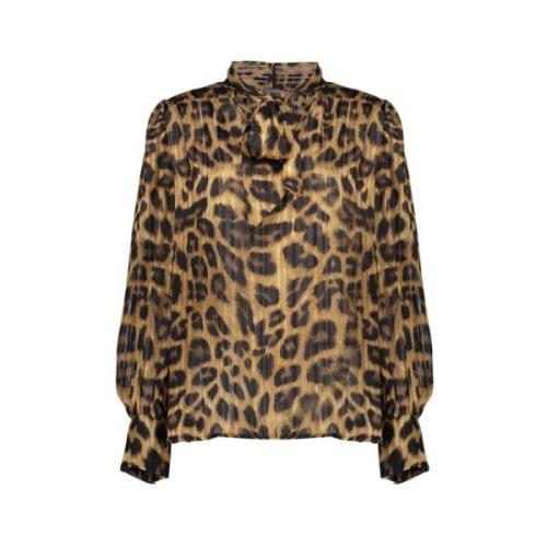 Geisha Leopardmönstrad Stickad Blus Brown, Dam