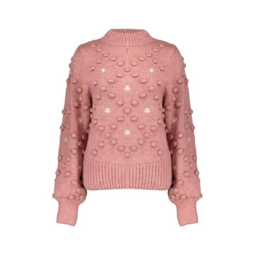 Geisha Stickad Pullover med prickar och blommor Pink, Dam