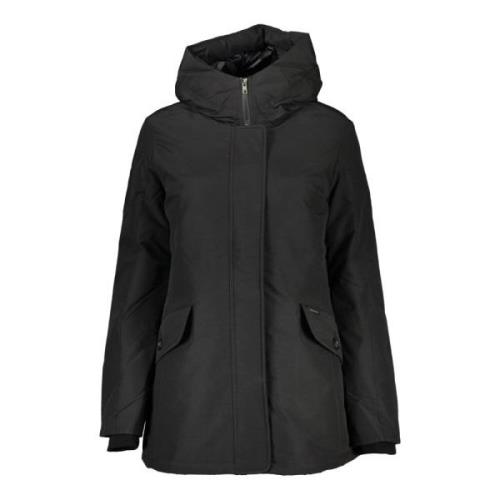 Woolrich Svart huva jacka med avtagbar päls Black, Herr