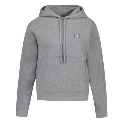 Maison Kitsuné Räv Huvud Patch Hoodie Grå Melange Gray, Herr