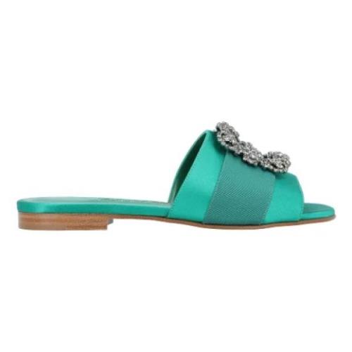 Manolo Blahnik Canvas lgskor Green, Dam