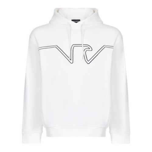 Emporio Armani Vit Jersey Hoodie med präglad Örn Logo White, Herr