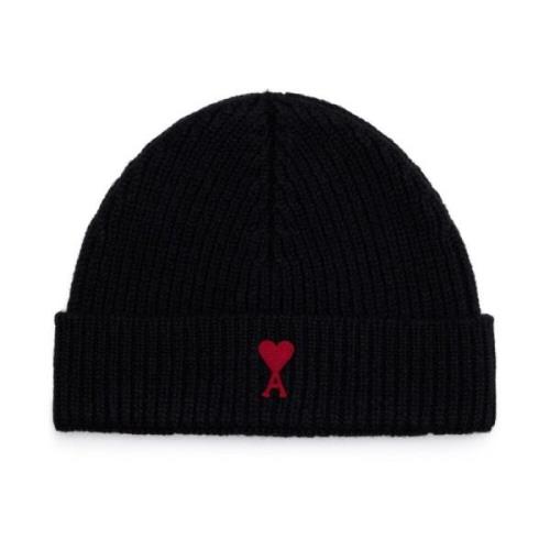 Ami Paris Svart Röd ADC Beanie Mössa Black, Dam