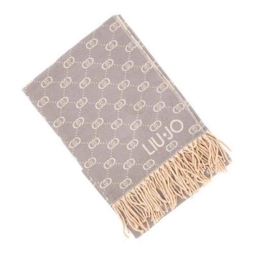 Liu Jo Grå Jacquard Logo Stola med Fransar Gray, Dam