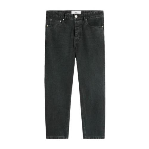 Ami Paris Svarta Denim Jeans Fram Knapp Dragkedja Black, Herr