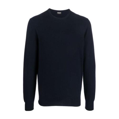 Ermenegildo Zegna Marinblå Cashmere Crew-Neck Sweater Blue, Herr