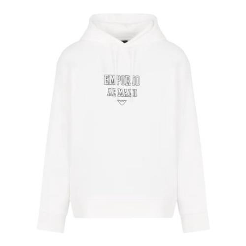 Emporio Armani Vit Jersey Hoodie med Präglad Logotyp White, Herr