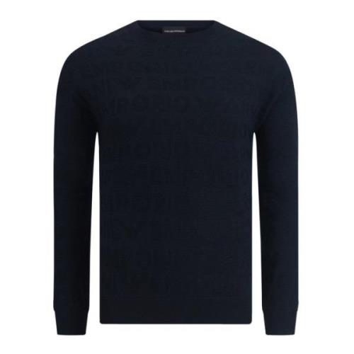 Emporio Armani Blå Navy Ulltröja med Länkar Mönster Blue, Herr