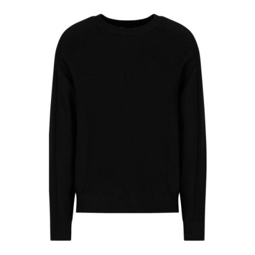 Armani Exchange Svart Ekologisk Ribbstickad Crewneck Tröja Black, Herr