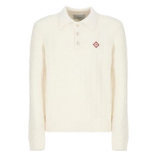 Casablanca Ivory Ull Polo Skjorta med Column Stitch Beige, Herr