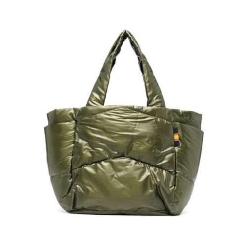 K-Way Iridescent grå nylon quiltad toteväska Green, Dam