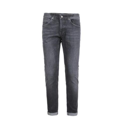 Dondup Svarta Slim Fit Jeans med Metalllogo Black, Herr