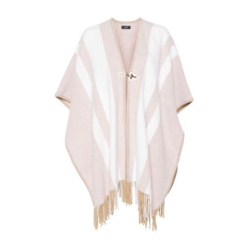 Fay Stickad Cape Jacka med Ränder Beige, Dam