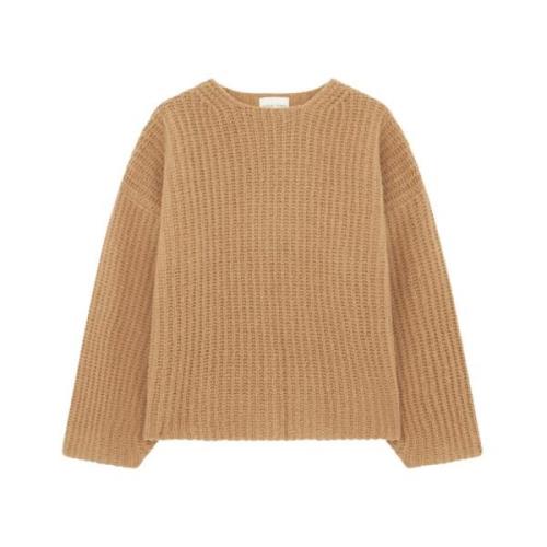 Loulou Studio Stickad Oversize Tröja Rund Hals Långa ärmar Beige, Dam