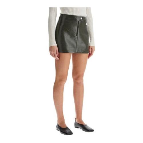 Courrèges Flared Coated Cotton Mini Skirt Green, Dam