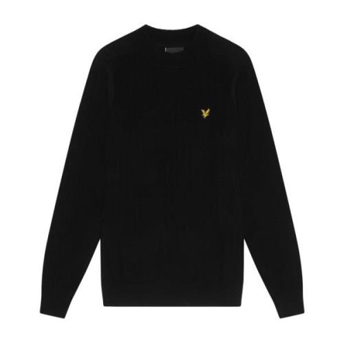 Lyle & Scott Stickad Ribbad Mock Hals Tröja Black, Herr