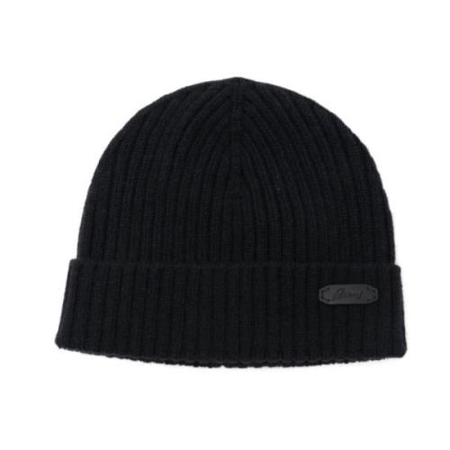 Brioni Blå Cashmere Beanie Mössa med Logo Patch Blue, Herr