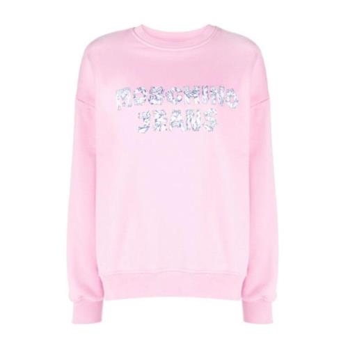 Moschino Rosa Crew Neck Tröja med Logotryck Pink, Dam