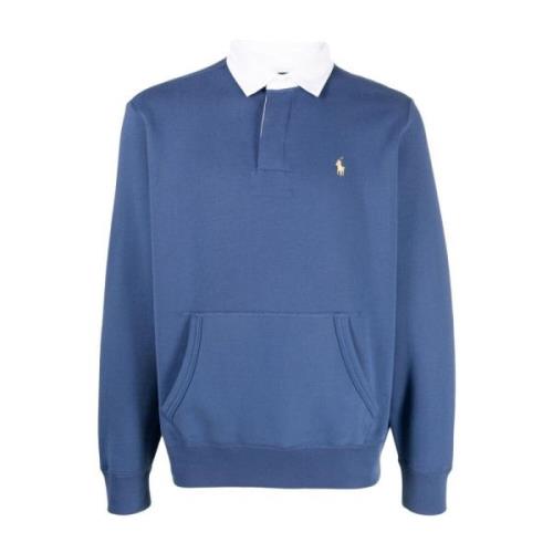 Polo Ralph Lauren Blå Fleece Rugby Polo Skjorta Blue, Herr