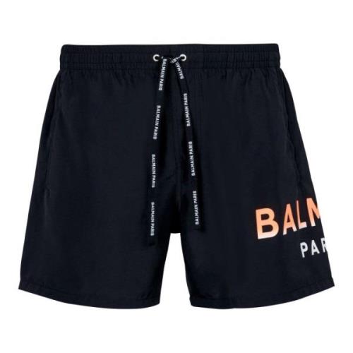 Balmain Svarta Logo-Print Badshorts Black, Herr