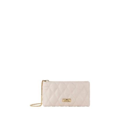 Elisabetta Franchi Präglad Tygclutch med Gyllene Logotyp Beige, Dam