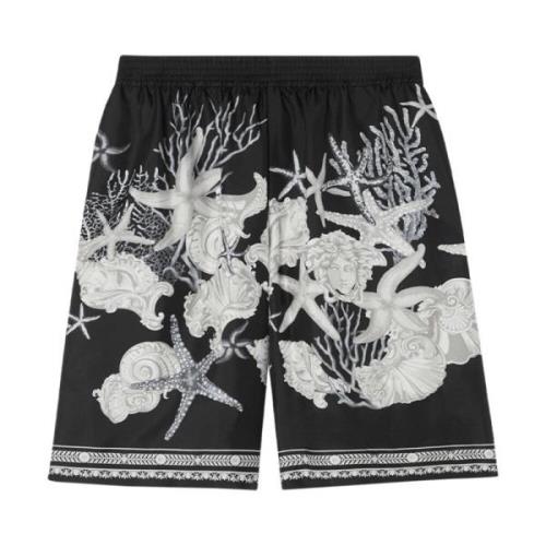 Versace Svarta Barocco Sea Print Silke Shorts Black, Herr