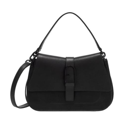 Furla Svart Axelväska med Flap Stängning Black, Dam