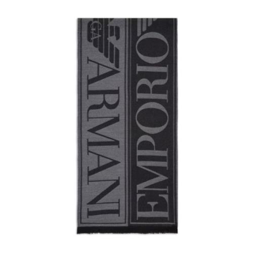 Emporio Armani Svart Ull Jacquard Halsduk med Maxi Bokstäver Black, He...