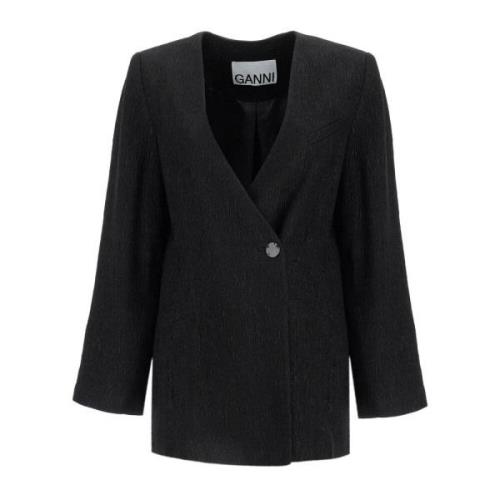 Ganni Texturerad Jacquard Blazer Black, Dam