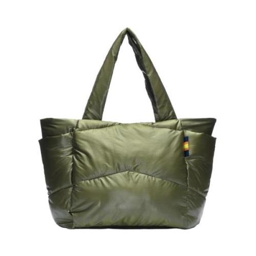 K-Way Grön Iridescent Nylon Diamantquiltad Väska Green, Dam