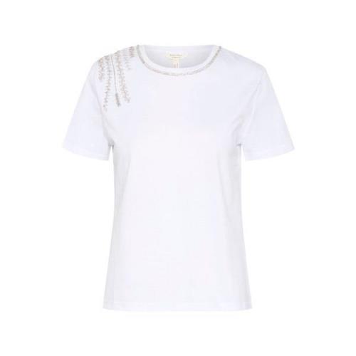 Part Two Vit Delikat T-shirt med Dekorativa Detaljer White, Dam