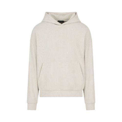 Emporio Armani Vit Hoodie Vertikal Ribbstickad Tröja White, Herr