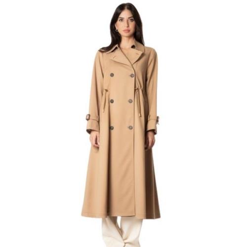 Max Mara Weekend Lång Kamel Trenchcoat med Bälte Brown, Dam