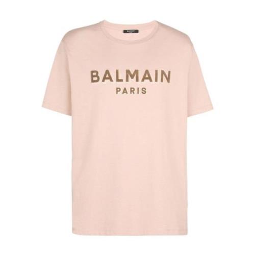 Balmain Flock & Foil Beige T-Shirt Beige, Herr